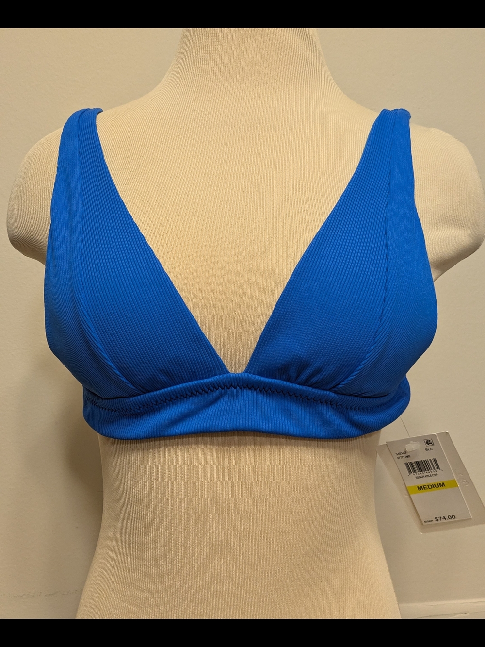 BECCA Ribbed Triangle Bikini Top - Bright Blue